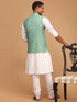 Men's Green Jacquard Nehru Jacket With Kurta Pyjama Set